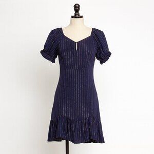 Umgee Navy Striped Dress with Ruffle Sleeves – Size S